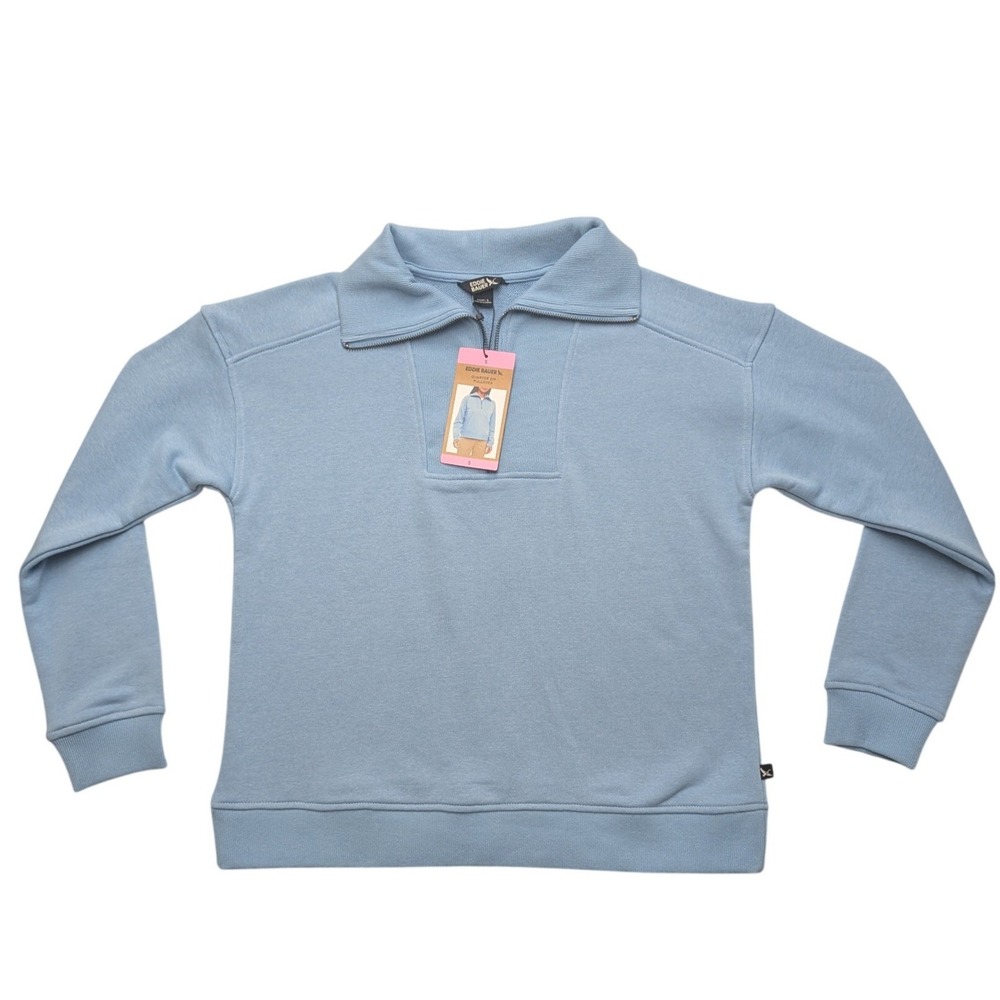 NWT Eddie Bauer Quarter Zip Pullover Womens Small Light Blue Cotton Blend
